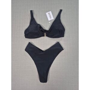 SOULSHE Womens Push Up High‎ Leg Thong Bikini Set Black Size M New with Tags